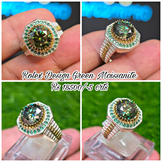 Premium Quality Rolex Style Green Moissanite Ring