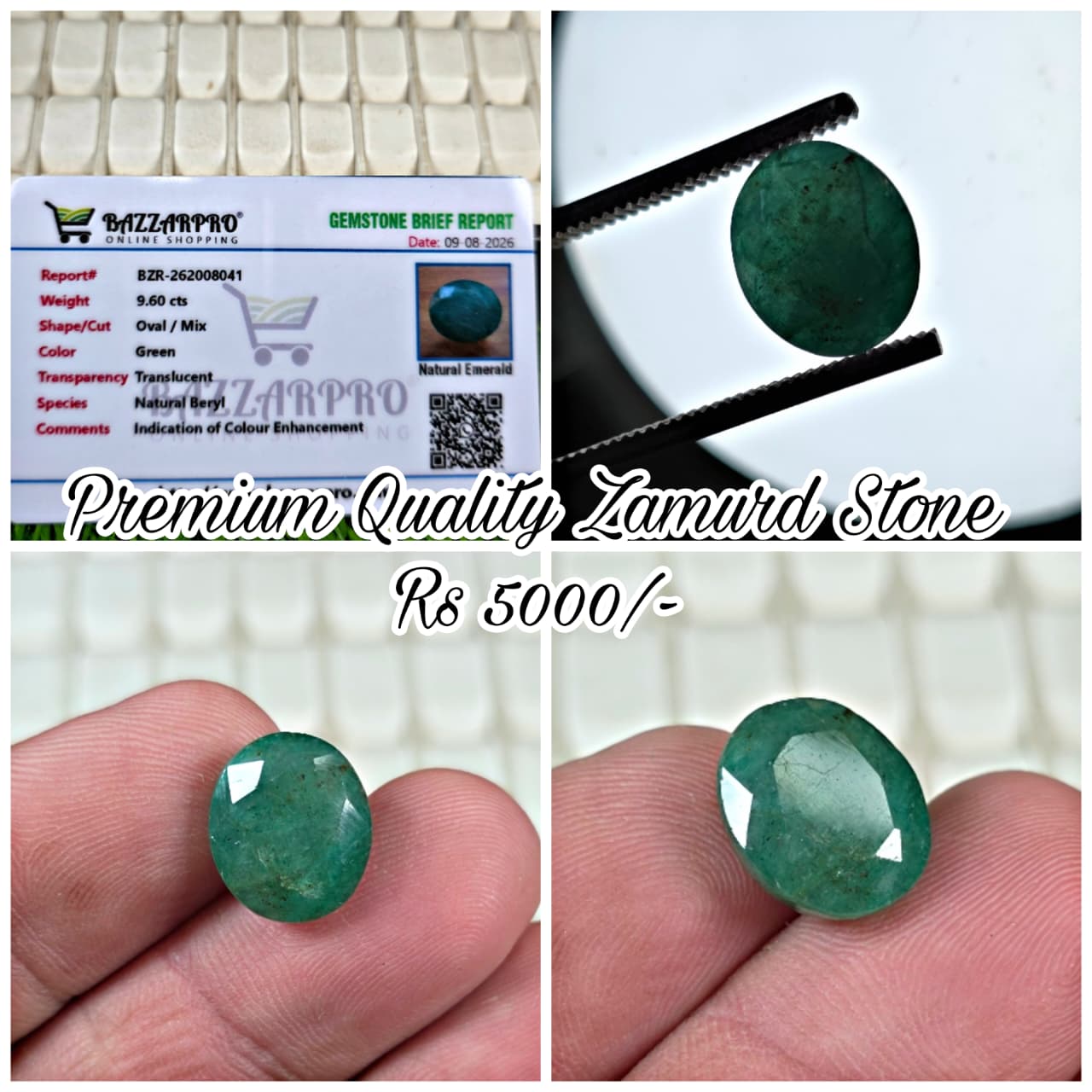 Premium Quality Zamurd Stone With Lab Certificate