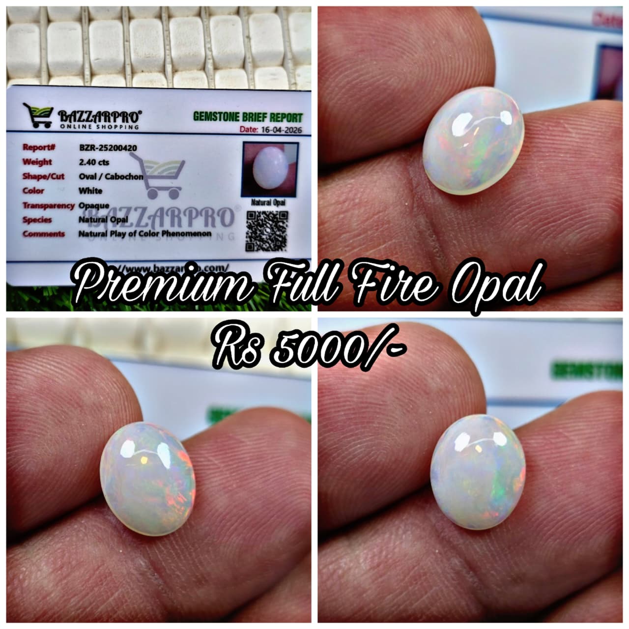 Natural Full Fire Opal Stone With Lab Certificate