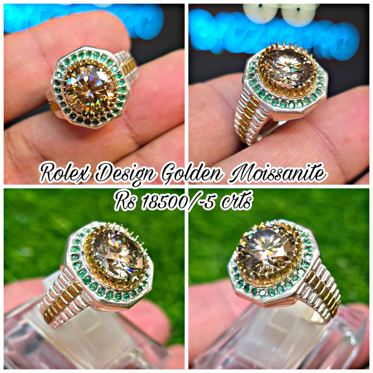 Premium Quality Rolex Style Golden Moissanite Ring