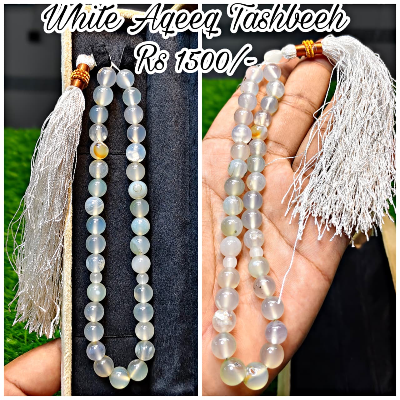 White Aqeeq Tasbeeh (Original Stone)