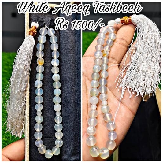 White Aqeeq Tasbeeh (Original Stone)