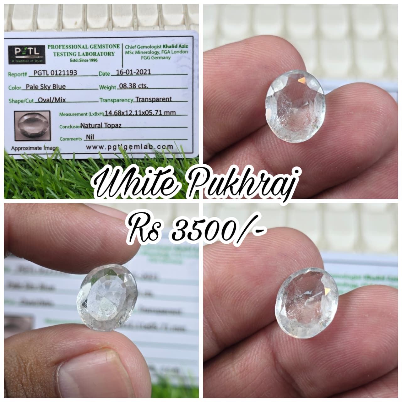 Natural White Pukhraj Stone With Lab Certificate