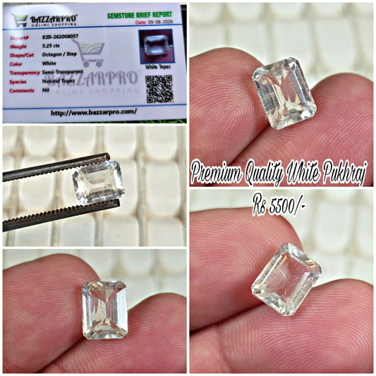 Premium Quality White Pukhraj Stone With Lab Certificate