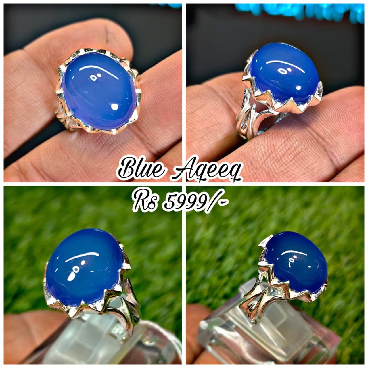Premium Quality Blue Aqeeq Ring