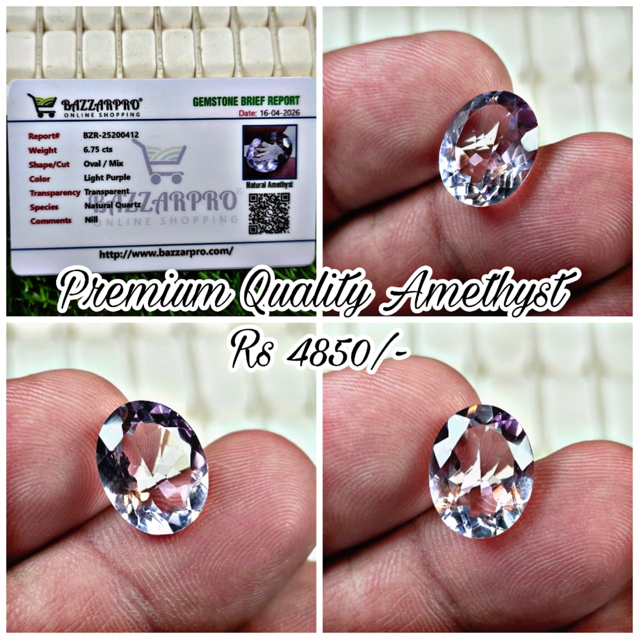 Natural Amethyst Stone With Lab Certificate
