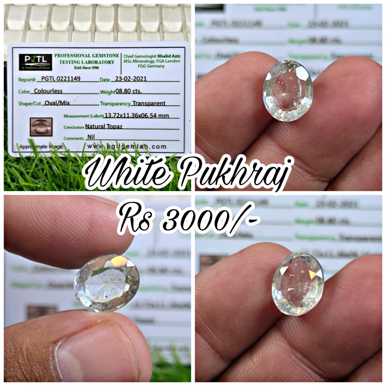 Natural White Pukhraj Stone With Lab Certificate