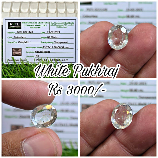 Natural White Pukhraj Stone With Lab Certificate