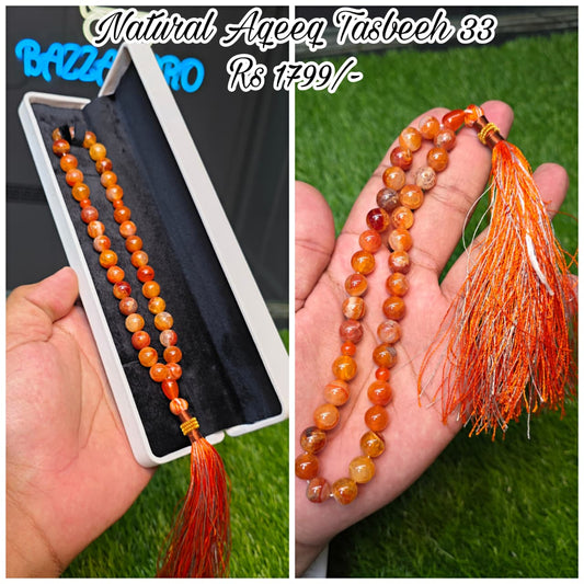 Natural Aqeeq Tasbeeh 33 Beads