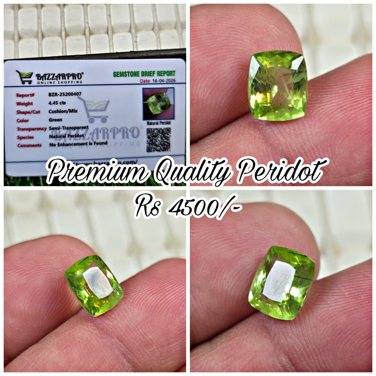 Natural Peridot Stone With Lab Certificate