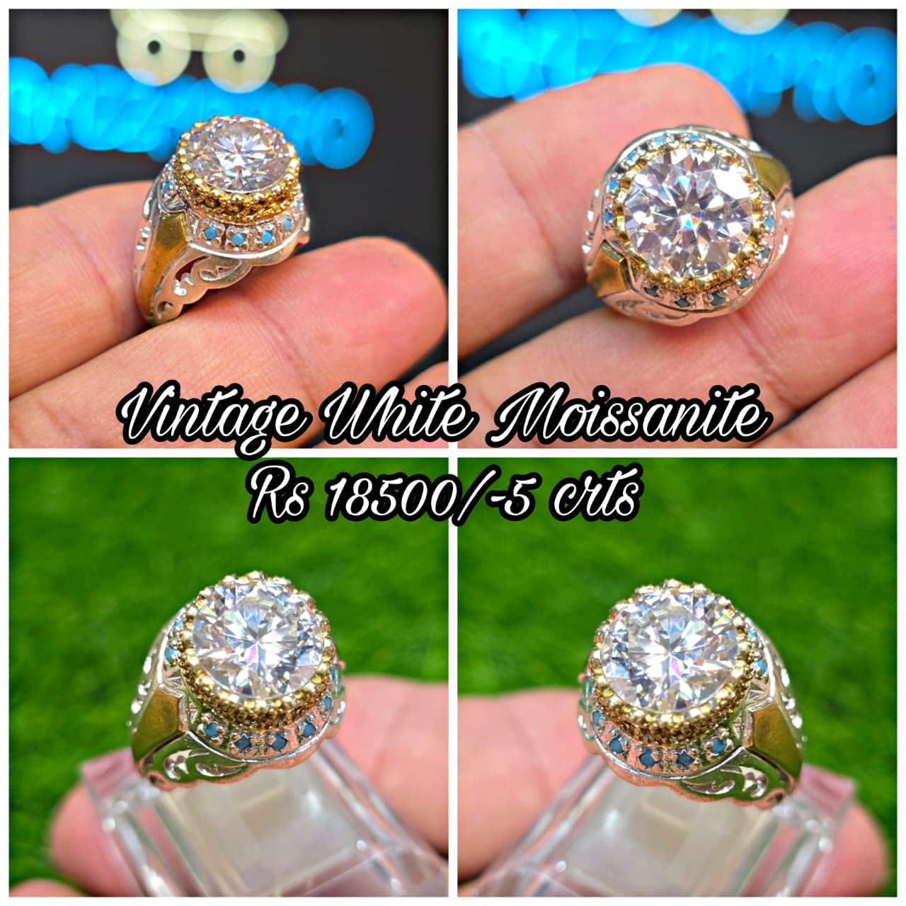 Premium Quality Vintage Style White Moissanite Ring