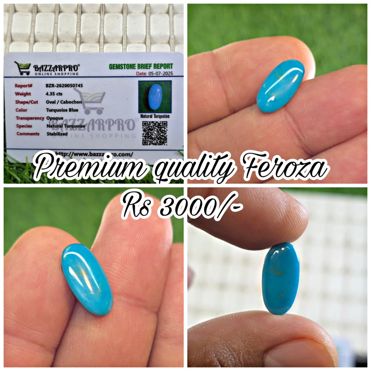 Natural Feroza Stone With Lab Certificate