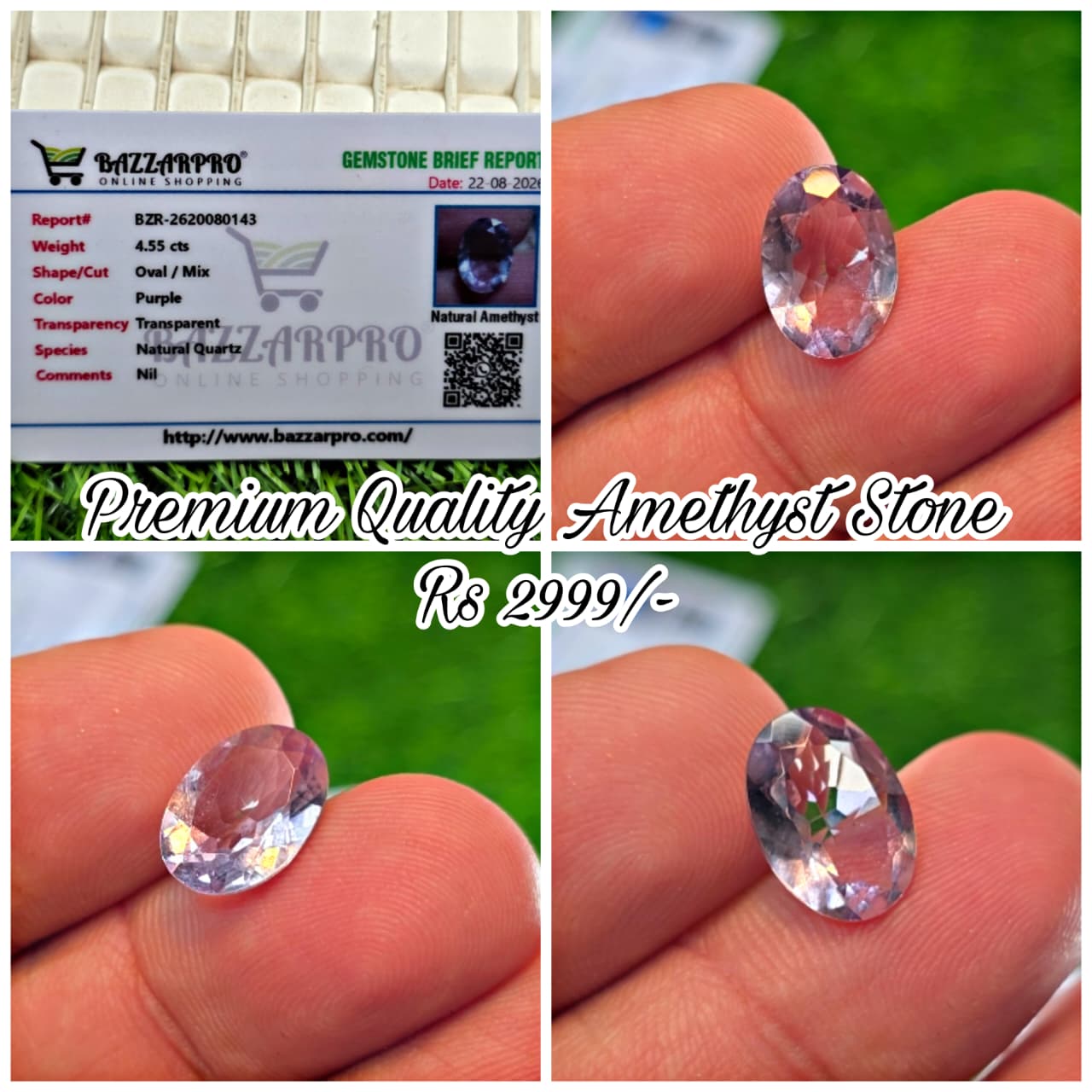 Natural Amethyst Stone With Lab Certificate