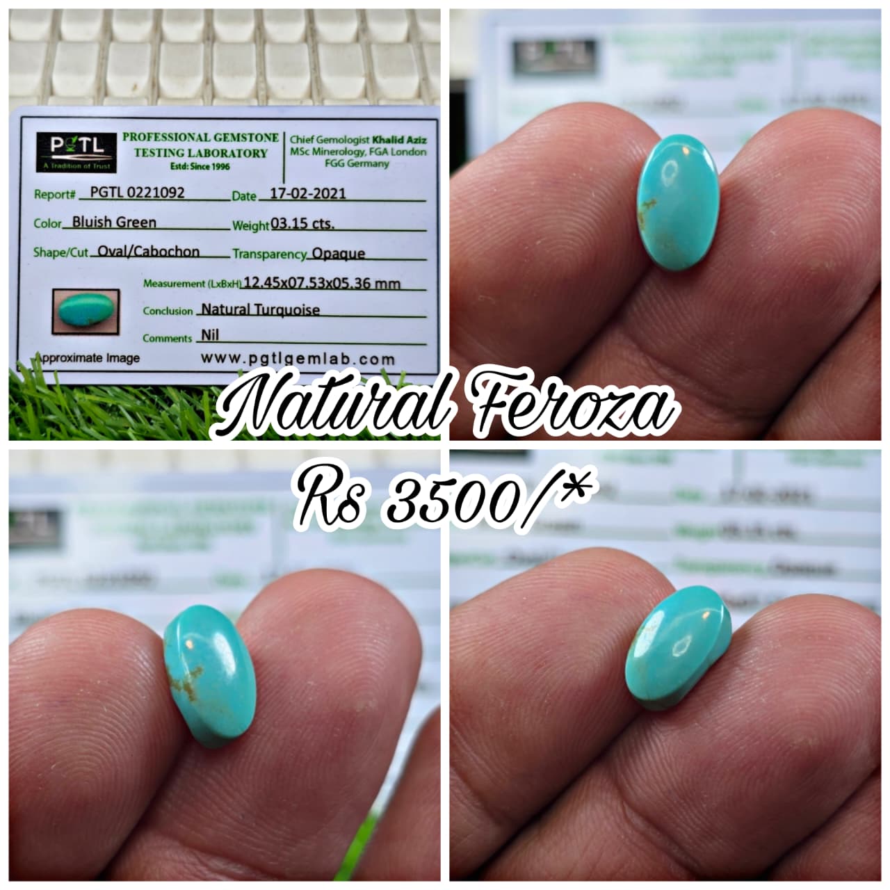 Natural Feroza Stone With Lab Certificate