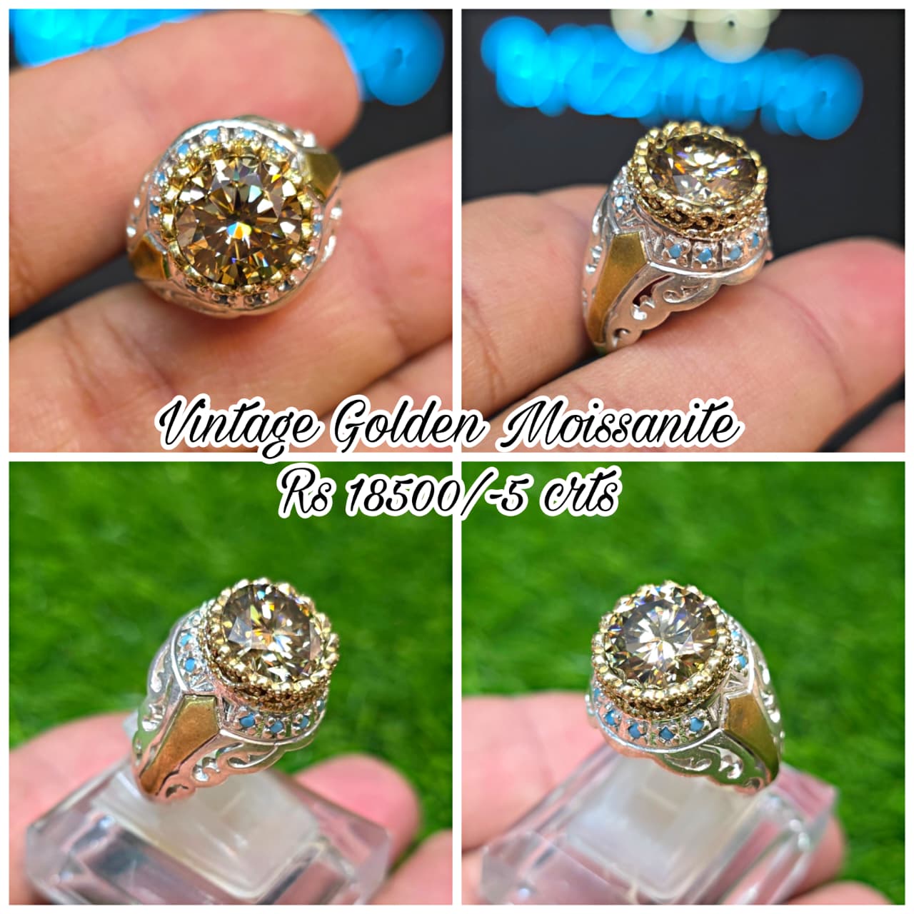 Premium Quality Vintage Style Golden Moissanite Ring