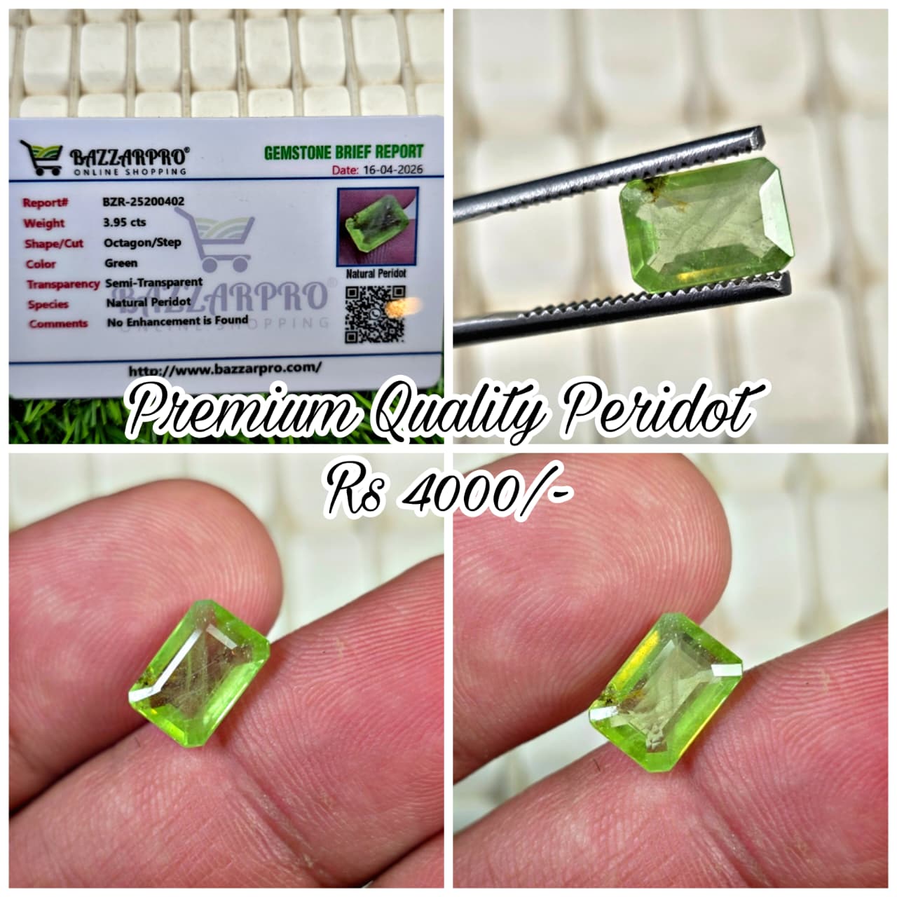 Natural Peridot Stone With Lab Certificate