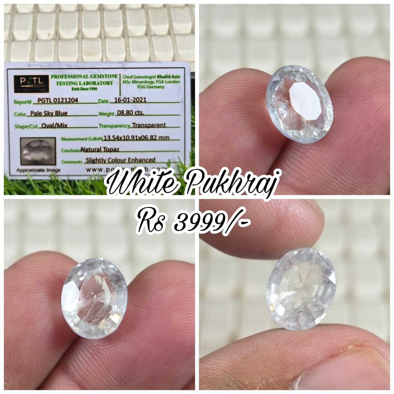 Natural White Pukhraj Stone With Lab Certificate