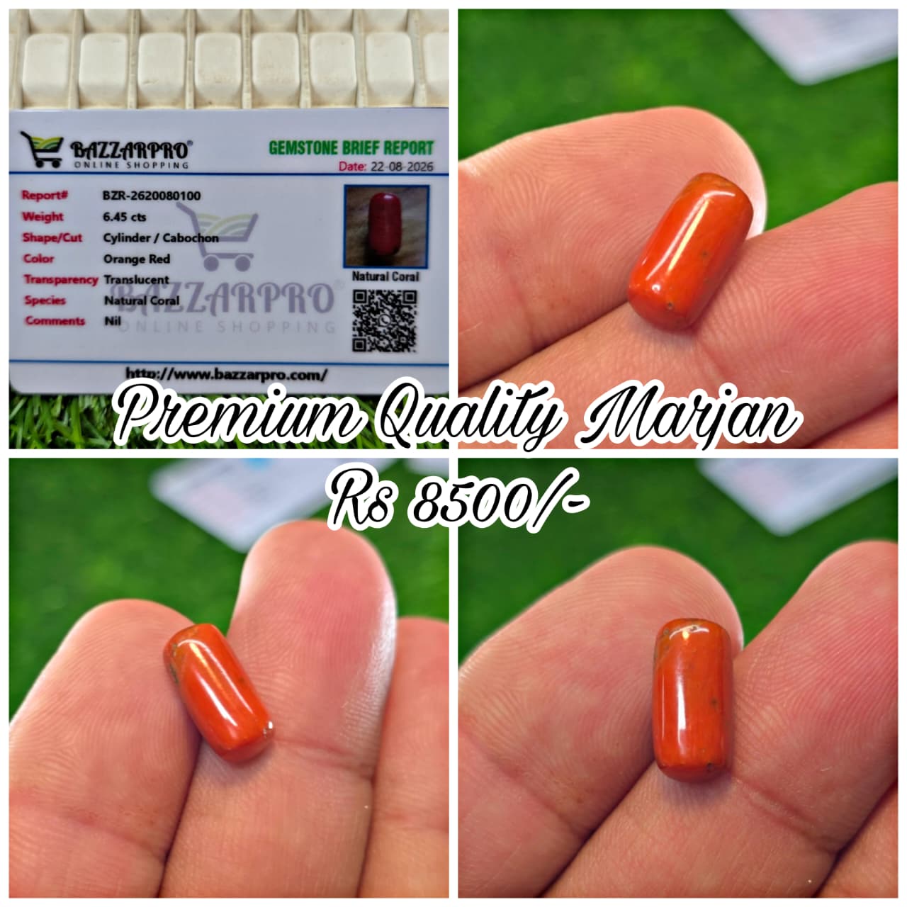 Natural Marjan Stone With Lab Certificate